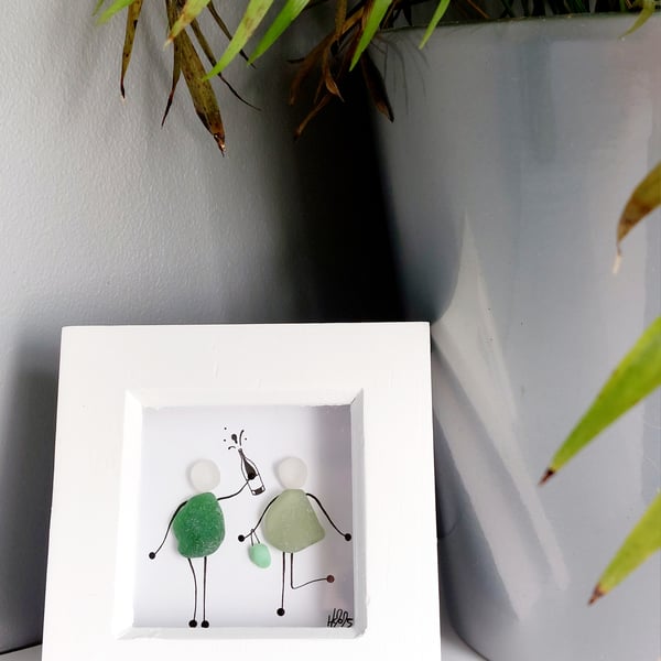 Mini Original Sea Glass Art Picture - Best Friends, Home Decor, Friendship Gifts