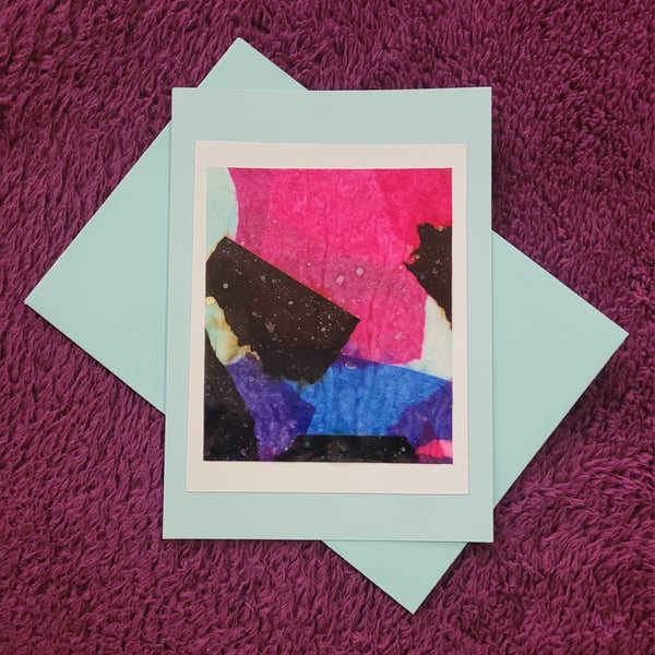 Handmade blank card glossy tissue paper design with pale blue envelope