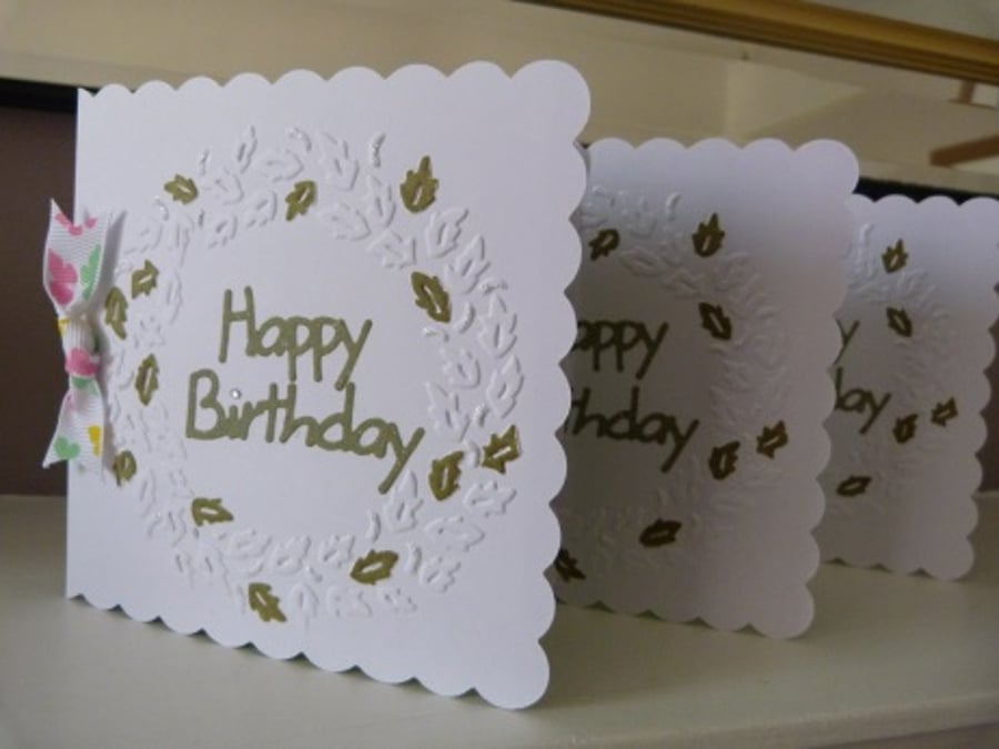 Pack of 3 Circle of Leaves Happy Birthday Cards