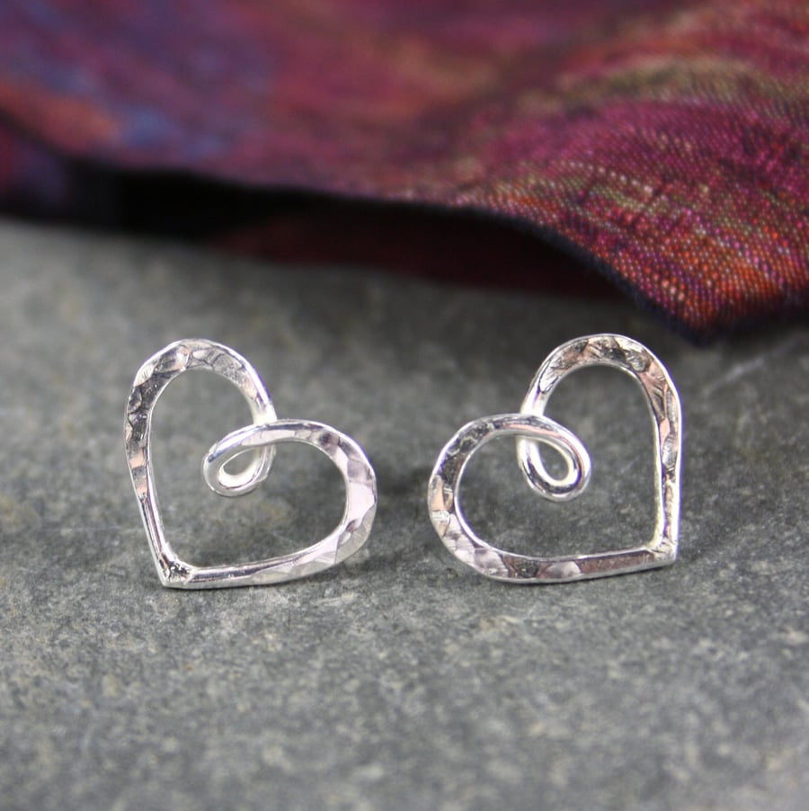 Silver heart stud earrings , infinity hearts