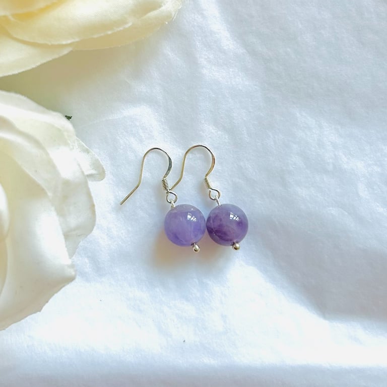 Amethyst earrings on silver plated hook - February birthstone