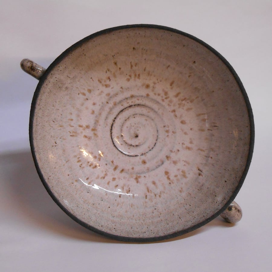 Bowl, Wheel thrown Centerpiece black clay with Twizzles.