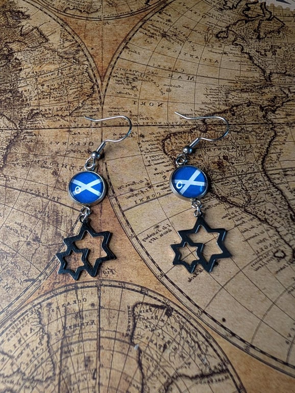 Scotland Flag Earrings -Handmade Jewellery - St Andrews - Saltire - Scottish