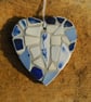 Beach pottery heart with tiny blue flowers - Image 2