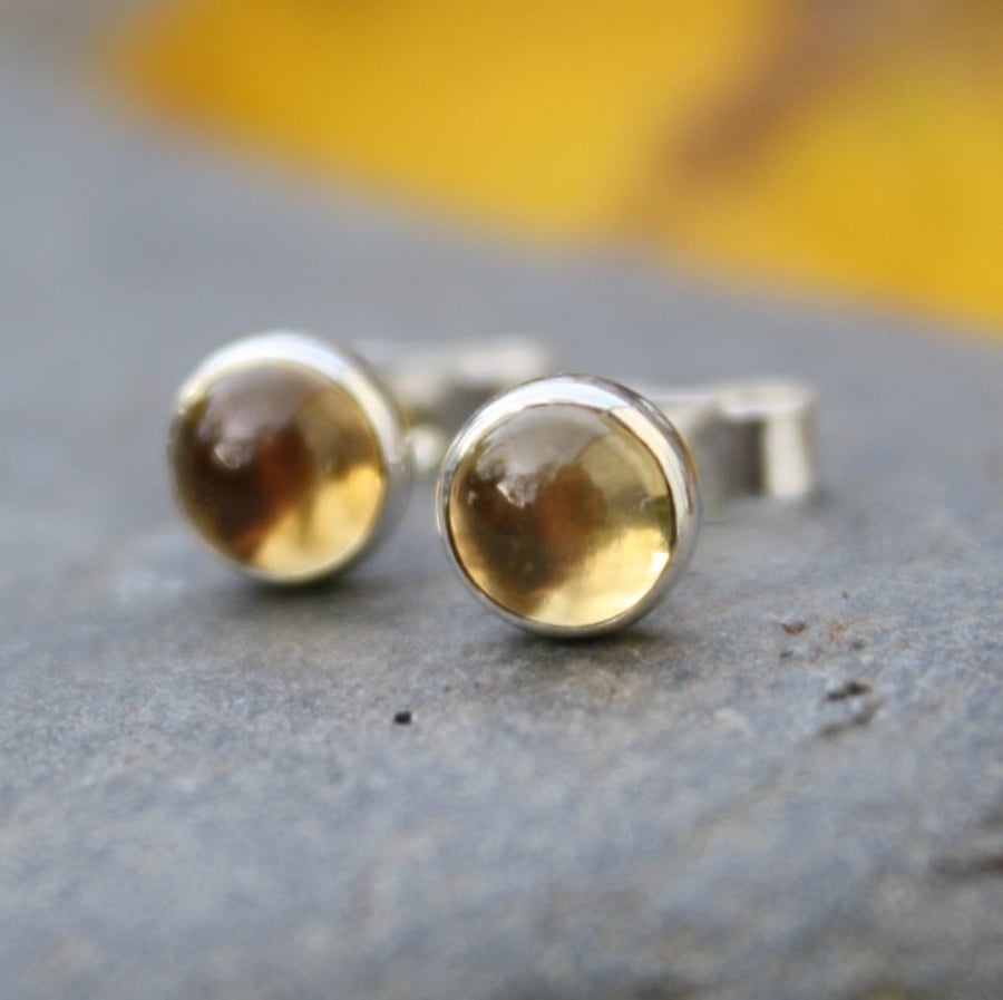 Small citrine stud earrings sterling silver , gemstone studs