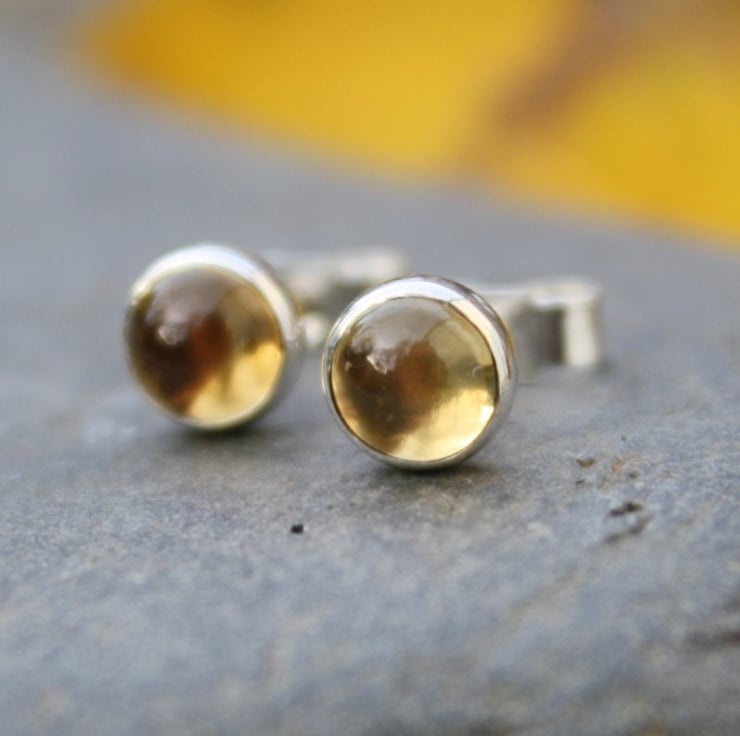 Citrine Round Stud Earrings 6 mm in Sterling Silver