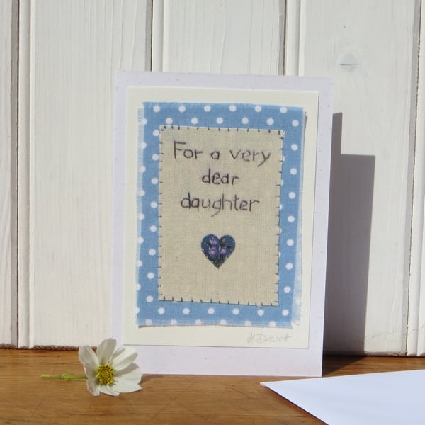 Hand-stitched card for a daughter with pretty applique heart