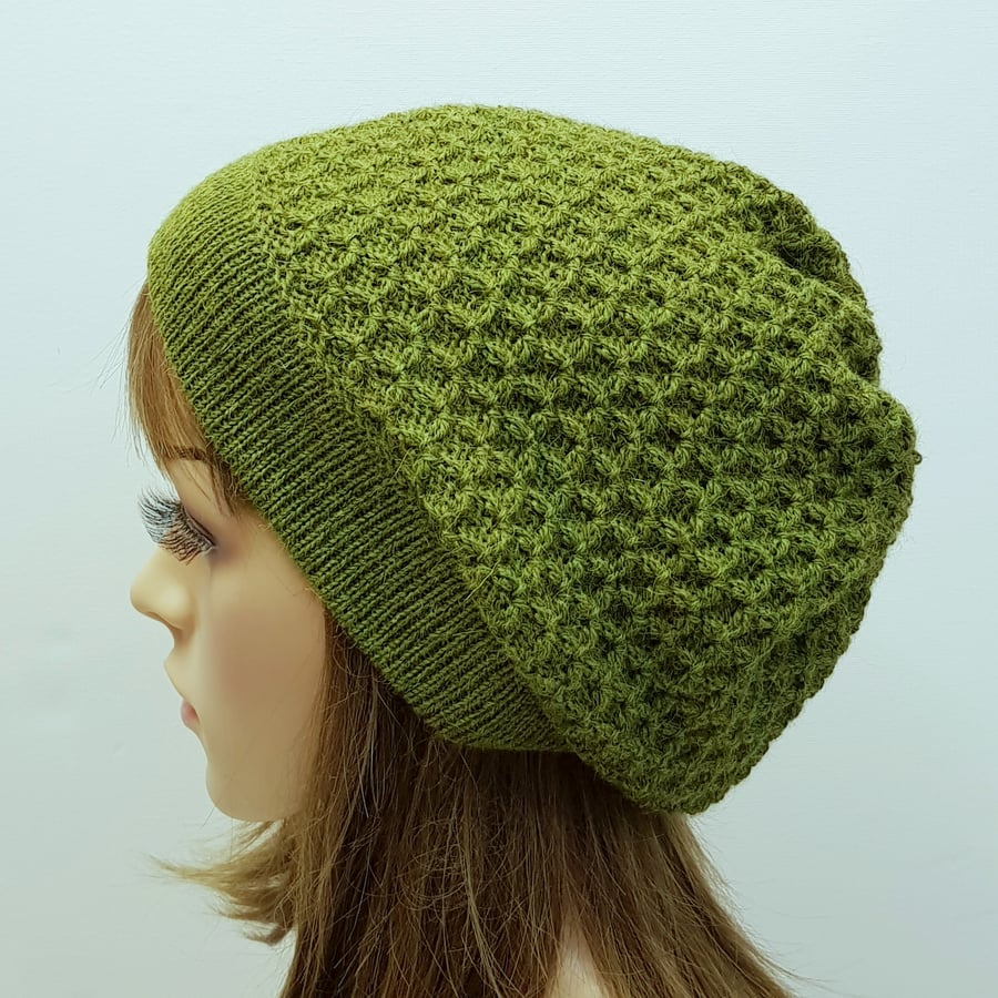 Handmade alpaca beret, slouchy beanie, knitted baggy hat for women