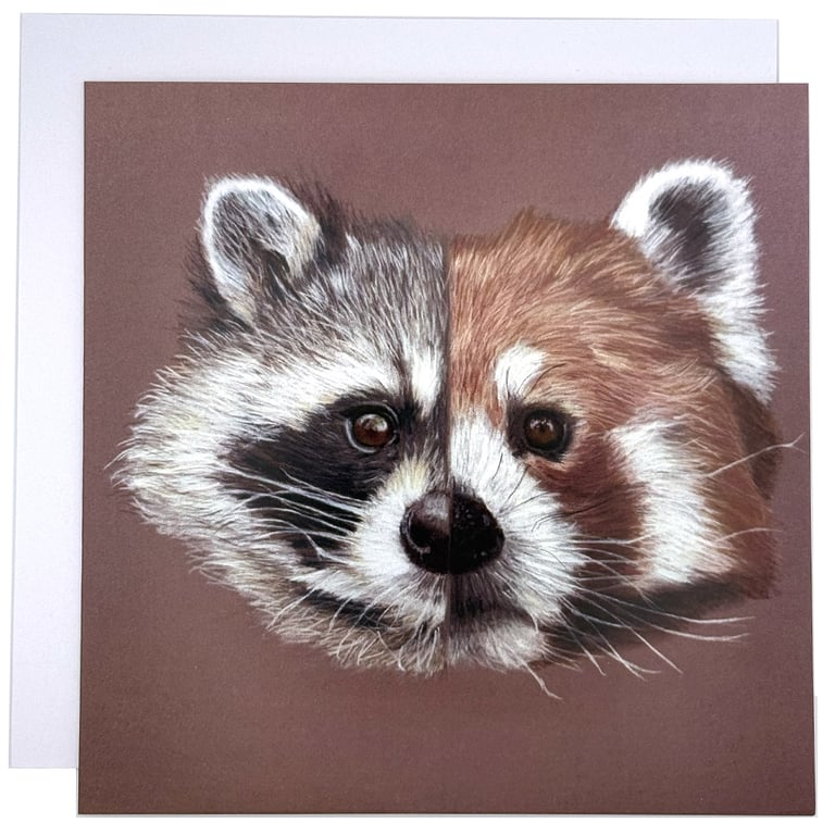 Raccoon and Red Panda Greeting Card – Blank Inside Animal Art