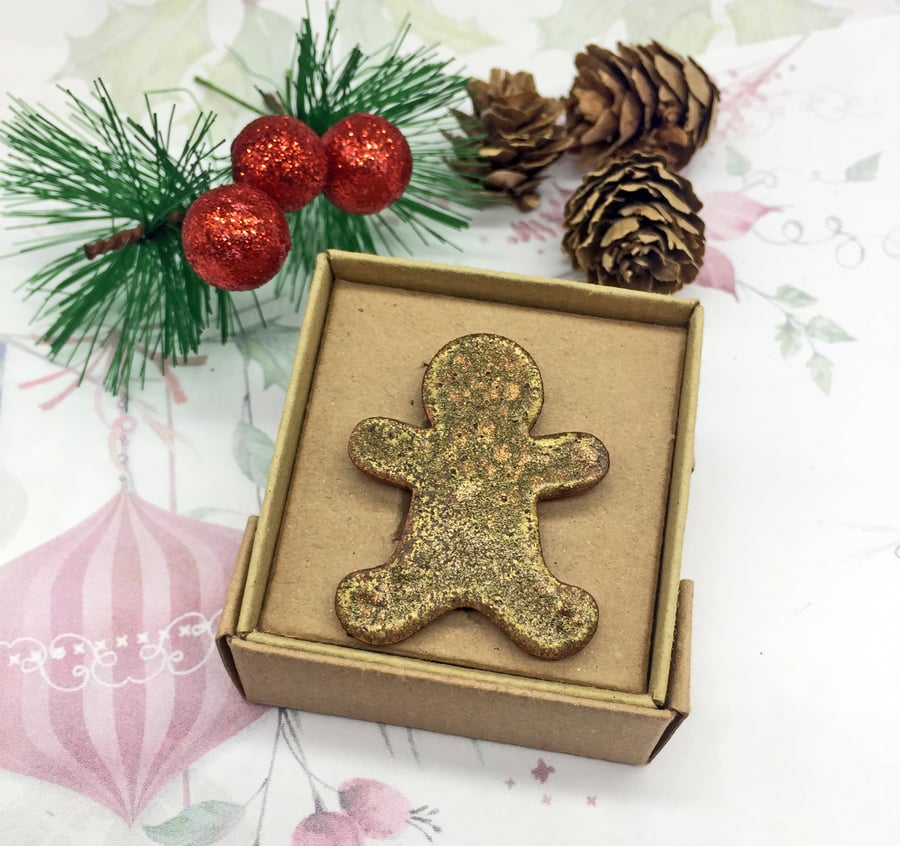 Gingerbread man wooden brooch festive jewellery unisex gifts