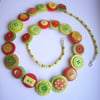 Citrus-Yellow, Orange, Green button necklace 