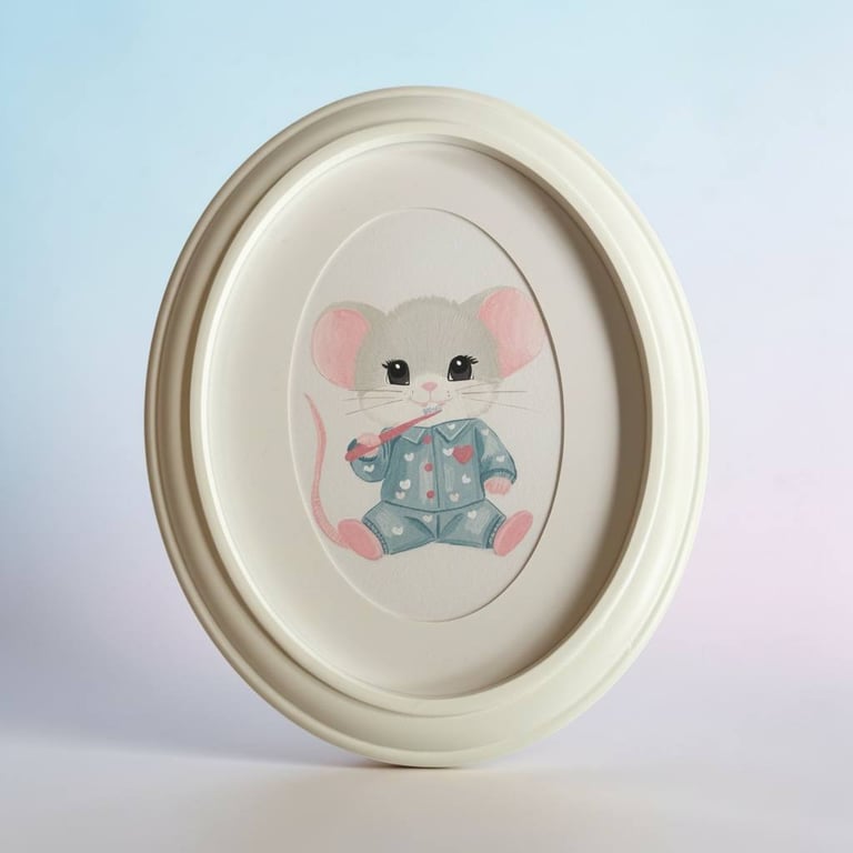 Hand-Painted Mouse Wall Art, Framed Oval Acrylic Nursery Decor