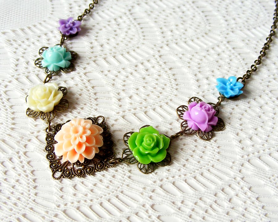 SALE! 50% off! Flower Statement Necklace in Summer Colours