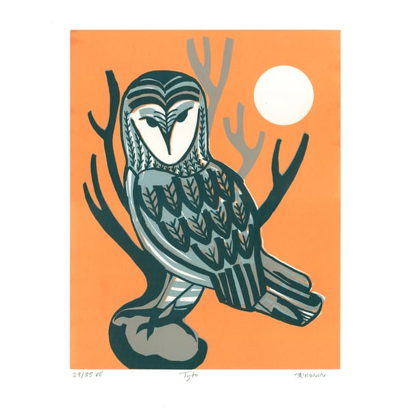 Tyto - Limited Edition Screenprint (peach-gray)