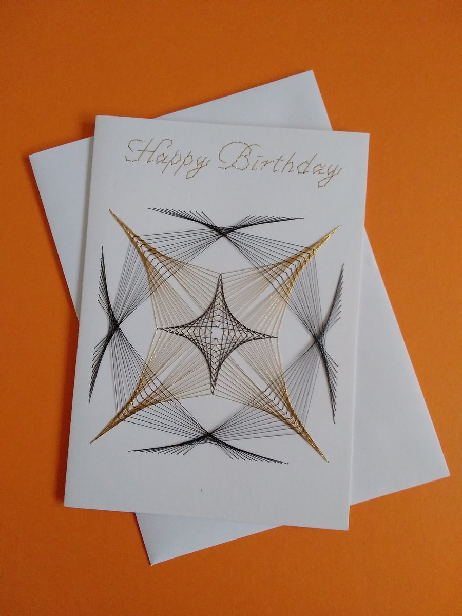 Geometric Hand Embroidered Greetings Card.