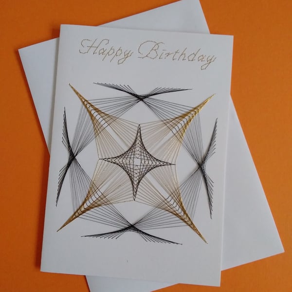 Geometric Hand Embroidered Greetings Card.