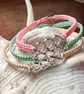 Friendship Bracelet - Macrame Adjustable Bracelet - Hearts - Pastel pink