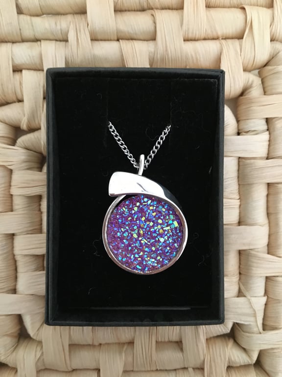 Resin Druzy Pendant in Sparkling Lilac
