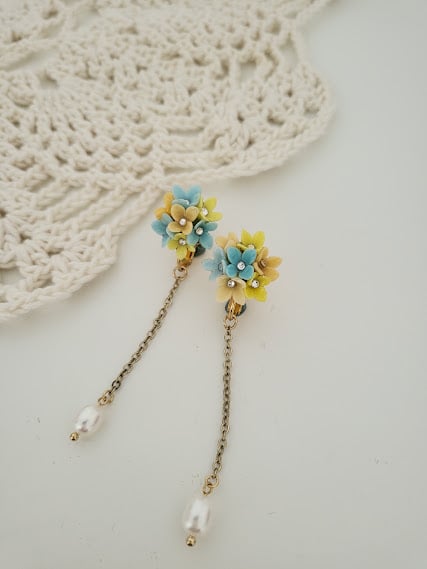 Handmade Pastel Colour Hydrangea Polymer Clay Earrings -  Azure Bloom Dangles