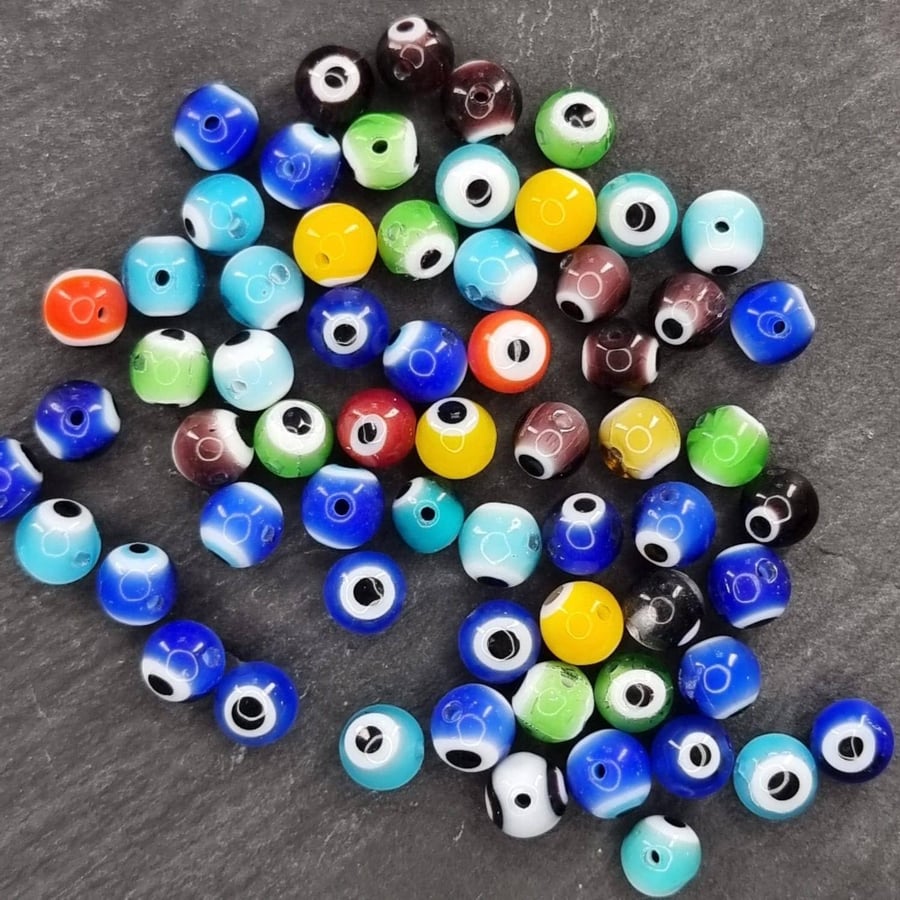 64 mixed glass Evil eye beads
