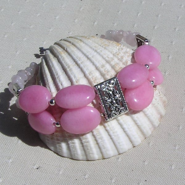 Rose Quartz Crystal Gemstone Beaded Chakra Bracelet "Sweet Candy"