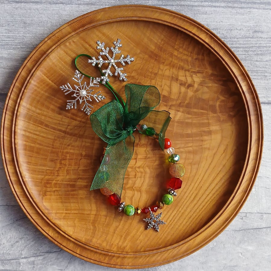 Beaded Ring Christmas Tree Decoration - Traditional, Festive