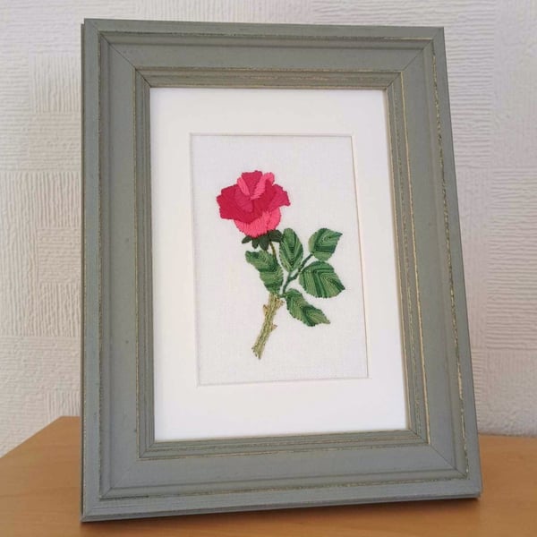 Red Rose Embroidered Picture - framed or unframed