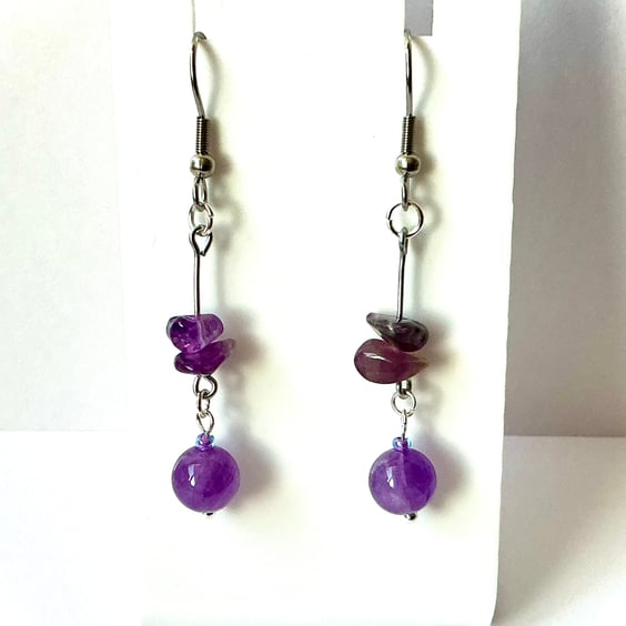 Amethyst Bead and Chip Drop Earrings