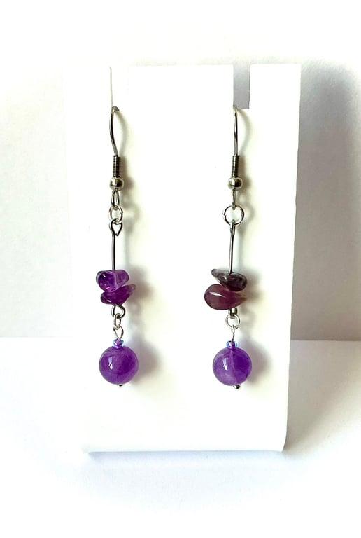 Amethyst Bead and Chip Drop Earrings