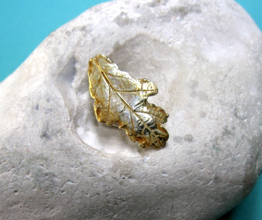 REDUCED Fine silver oak leaf pin with 24ct gold
