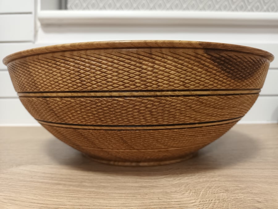 Hand turned Oak bowl with textured finish