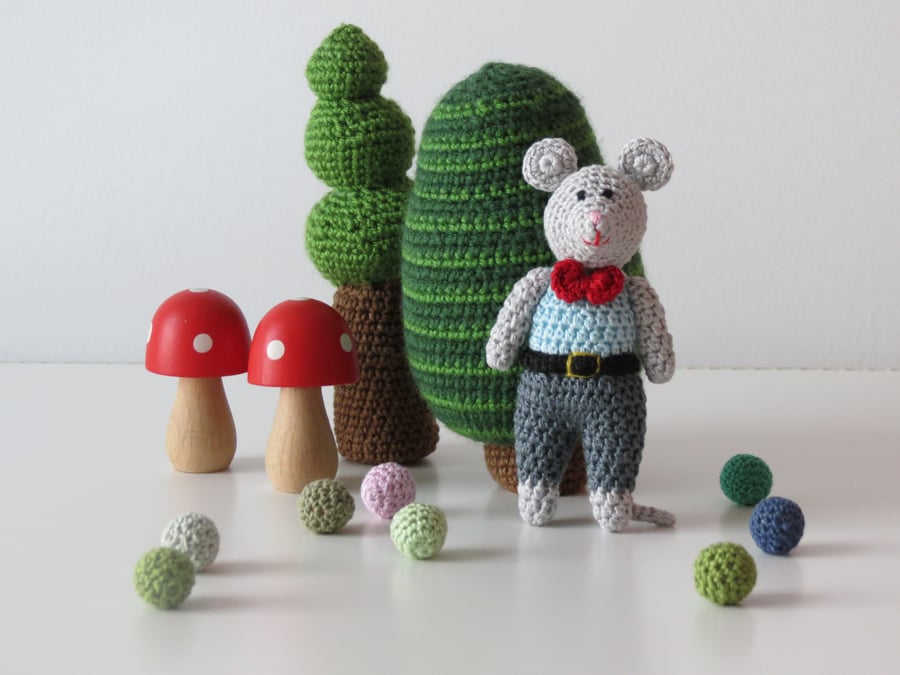 Crocheted Boy Mouse- Grey Trousers