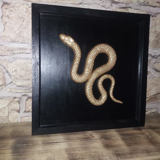 Framed Clay Snake Wall Art Gold Snake Wall Hanging Home Goth Decor 