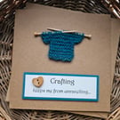 Card for a Crafter with Teal Little Knitted Jumper Size 13.5cm x 13.5cm