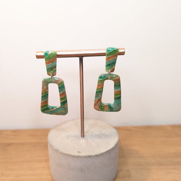 Green  agate polymer clay earrings- trapeze