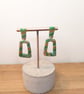 Green  agate polymer clay earrings- trapeze - Image 1