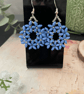 Beautiful hand woven beaded blue daisy hoop earrings, blue accessories  - Image 2
