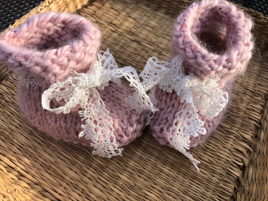 Luxury pure alpaca booties , Baby shower gift , baby girls Pink boots 