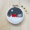 Scottish Red Roofed Cottage with Tree Embroidery Hoop Art Textile Art Scotland