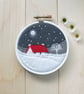 Scottish Red Roofed Cottage with Tree Embroidery Hoop Art Textile Art Scotland