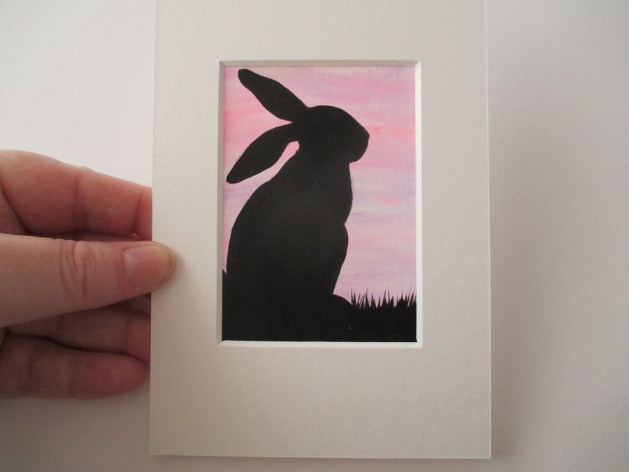 Bunny Rabbit ACEO Original Miniature Art Picture Painting Mounted