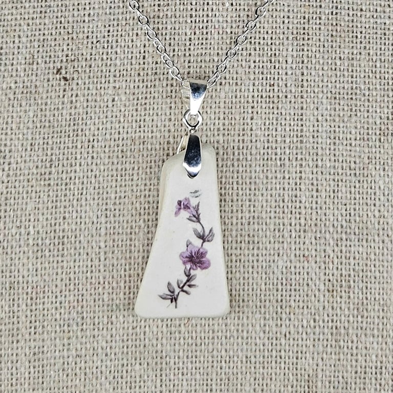 Sterling Silver Sea Pottery Floral Necklace – Purple Flower