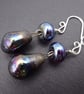 iridescent lampwork glass and ceramic earrings, sterling silver jewellery