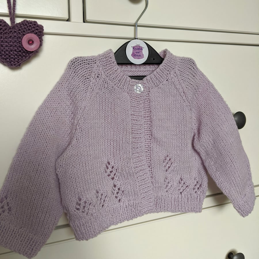 SALE Lilac hand-knitted baby cardigan 