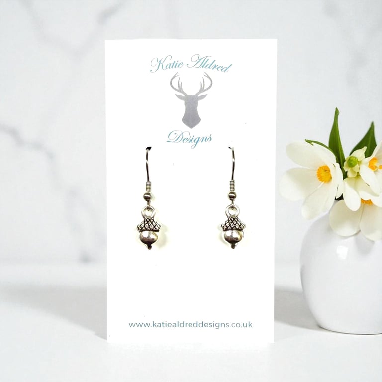 Charm Earrings - Silver Acorn Medium