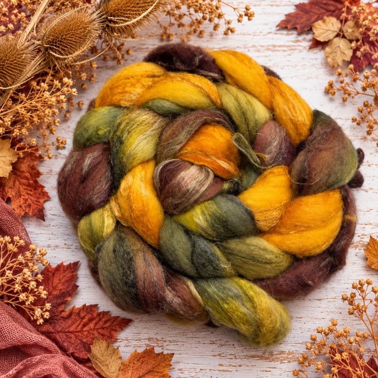 Hand Dyed Wool Top Roving, Merino Flax Silk blend for Spinning and Felting No21