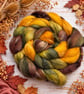 Hand Dyed Wool Top Roving, Merino Flax Silk blend for Spinning and Felting No21