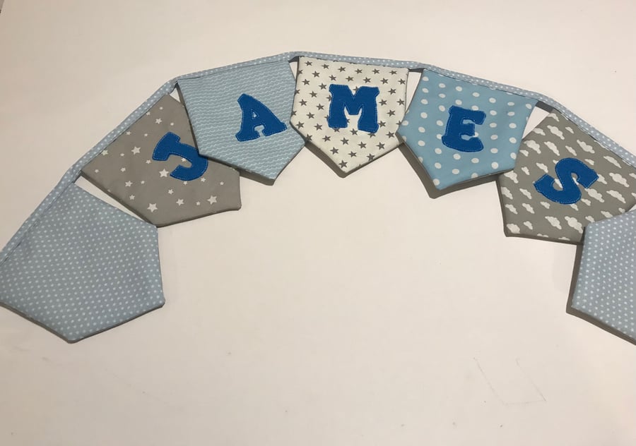 Personalised Luxury Bunting Blues Greys Bedroom Decor Named Banner Cost Per Flag
