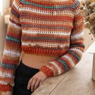 Handmade Athena Lattice Crop Top: Sunset Colour-Flow Boho Jumper