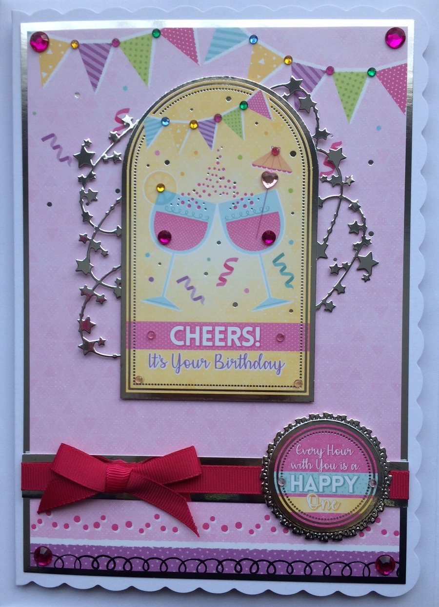 Birthday Cocktail Card Cheers Birthday Happy Hour Cocktail and Bunting